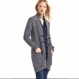 GAP Nautical Striped S/M Cotton Knit Toggle Clasp Front Pocket Long Cardigan